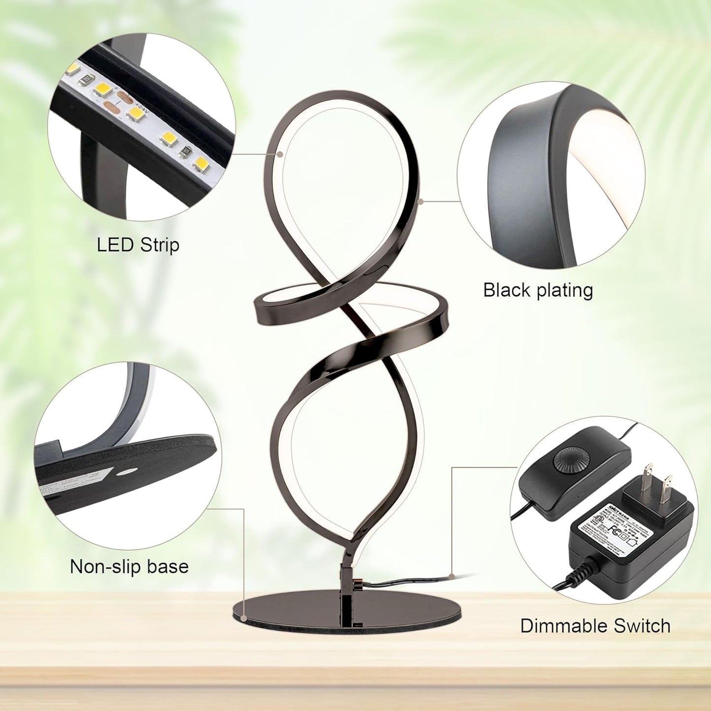 Mayful Modern Lamp with LED Spiral Design, Bedside Lamp with Stepless Dimming Switch, Contemporary Nightstand & Black Table Lamp for Bedroom, Living Room, Home Office, 12W 3200K Warm White,2 Pack