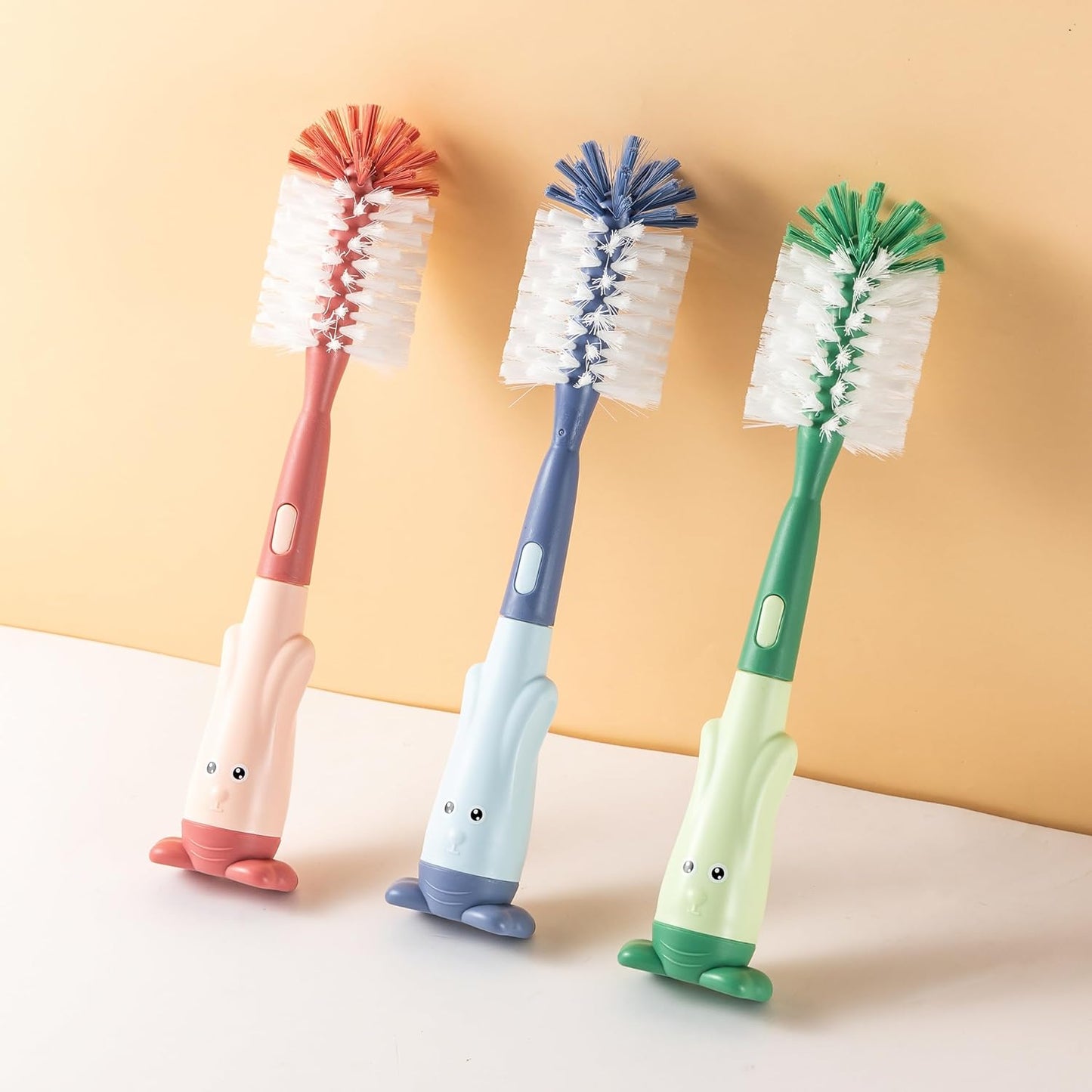 Chemimoso Multifunctional Cleaning Brush, Baby Bottle Brush, Bottle Brush Cleaner Set, Pink, Silicone and Nylon Brush