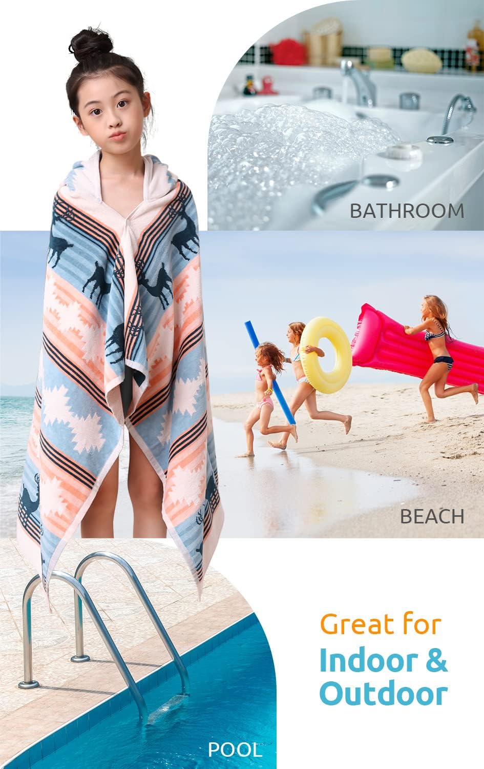 BANGSAUR Christmas Bath Towel, Kids Toddler Hooded Beach Towels, Boys Girls Gift 100% Cotton 50"x30" Robe Wrap,3-12 Years(Christmas Classic)