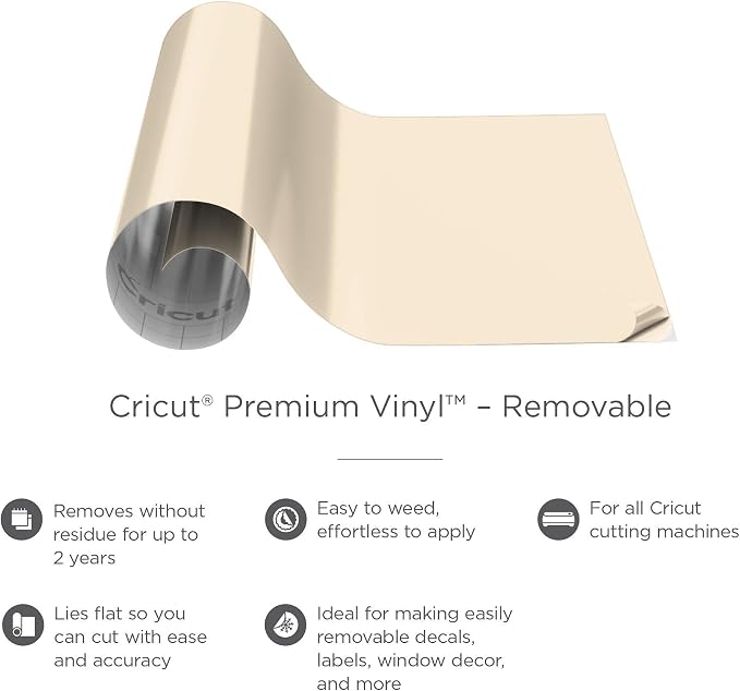Cricut Removable Vinyl, Cream - 4ft Roll Premium No-Residue Vinyl