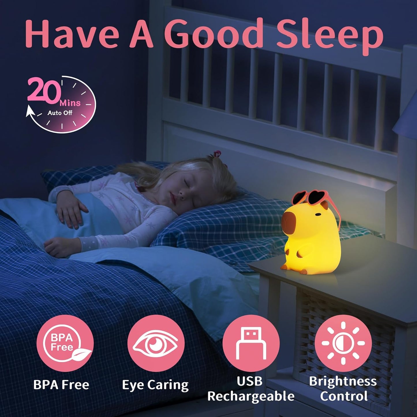 Attivolife Capybara Night Light, Sunglasses Capybara Silicone Lamp for Girls, Touch Nightlight Portable with Dim, Funny Bathroom Table Decor Birthday Xmas Gift for Women Friends(Pink Glasses)