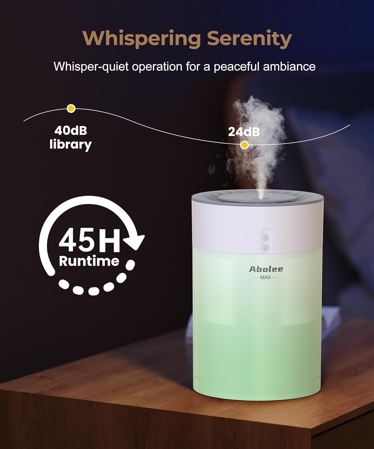 Abolee Humidifiers for Bedroom 4.5L Cool Mist with Essential Oil Diffuser, Humidifier Large Room, 24dB Quiet Air Humificador fit Baby Nursery & Plants, 360° Adjustable, Easy Fill & Cleaning (White)