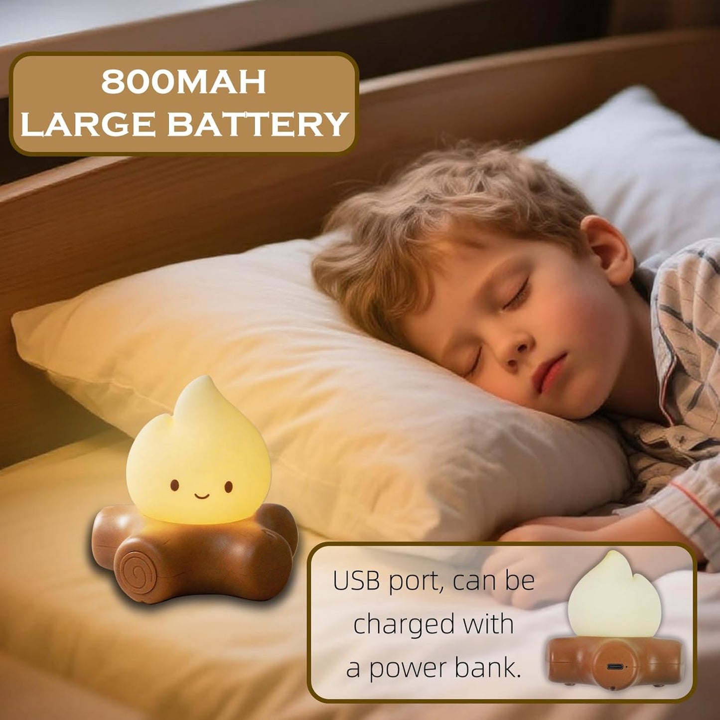 Cute Fake Campfire Lamp, Rechargeable Night Light with Flickering Candle Mode, Portable Mood Lighting for Bedroom Decor, Desk Accessories, Camping & Gifts (Basic Version)