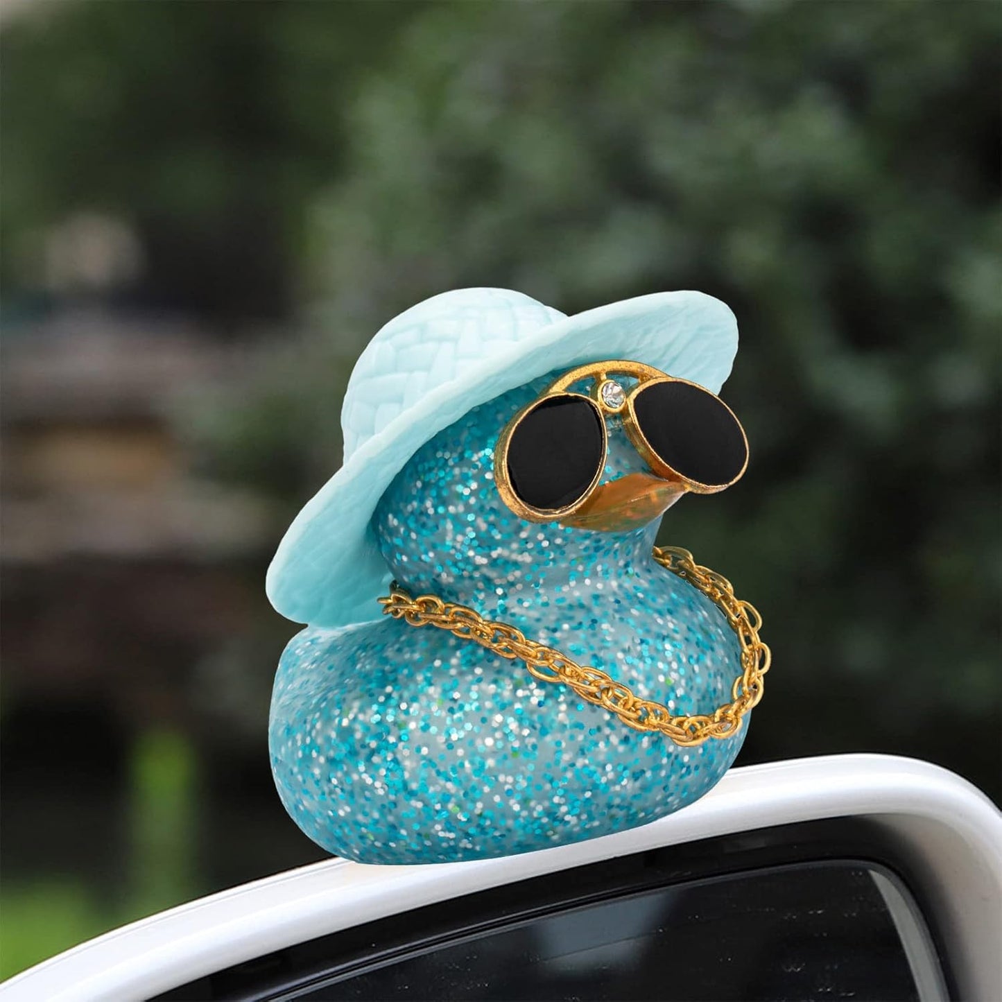 wonuu 2Pcs Car Dashboard Decorations Color Ducks, Rubber Duck for Car Ornament Accessories with Mini Hat Sunglasses Necklace and Swim Ring, B_Blue Duck+Blue Sun Hat&Blue Sun Hat