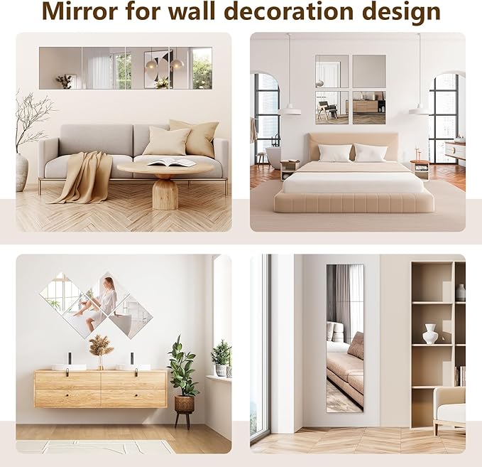 Full Length Mirror Tiles, 12x12 Inch Unbreakable Acrylic Squares
