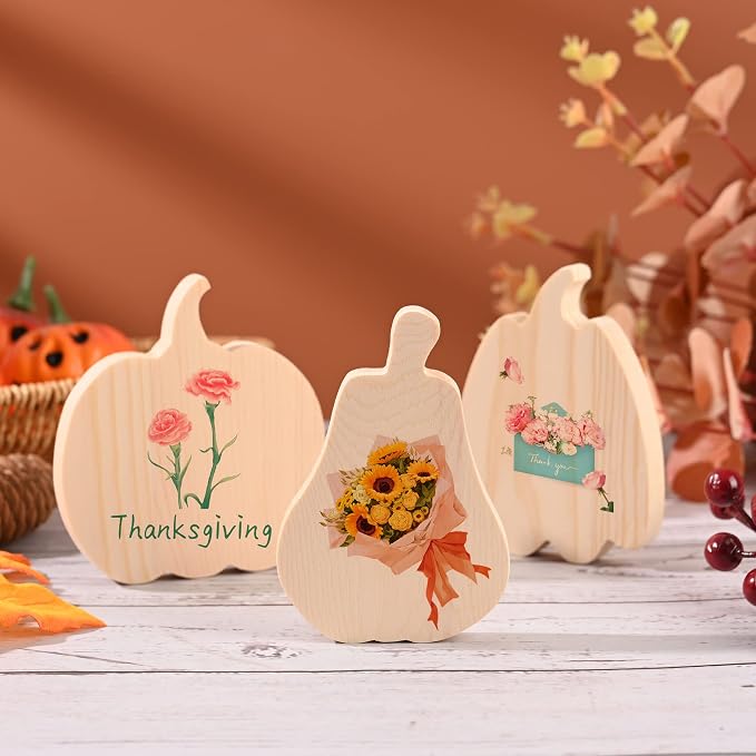 9 Pieces Fall Pumpkin Wooden Cutouts Thicken Thanksgiving Wood Signs Unfinished