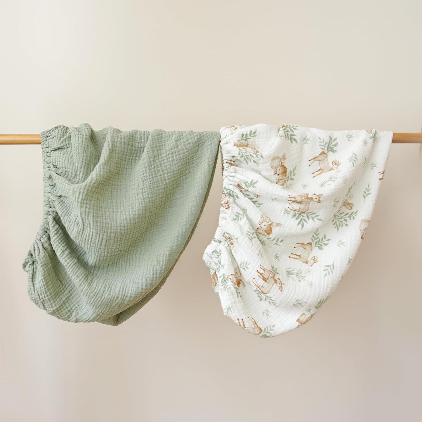 Konssy 2 Pack Muslin Changing Pad Covers for Boys, Ultra Soft & Breathable Cotton Baby Diaper Changing Table Covers, Neutral Nursery Diaper Changing Pad Sheets (Woodland,Sage)