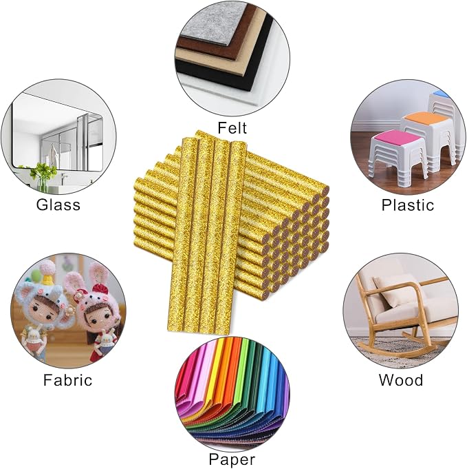 Manarty Glitter Gold Hot Glue Stick, Adhesive EVA Glue Sticks Standard