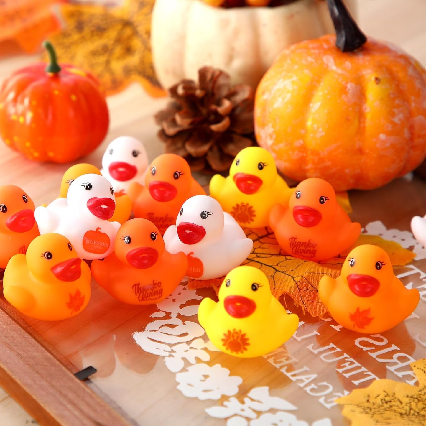 120 Pcs Thanksgiving Day Rubber Ducks Assorted Rubber Duckies Bulk Mini Pool Bath Duck Cute Small Tiny Fun Rubber Ducky Bath Ducks Toy for Party Favors Classroom Exchange Gifts