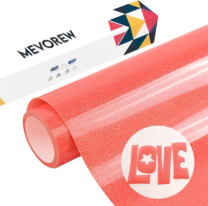 Glitter Puff Vinyl Heat Transfer, Neon Red Puff HTV Iron on Vinyl 12" x5ft | 3D
