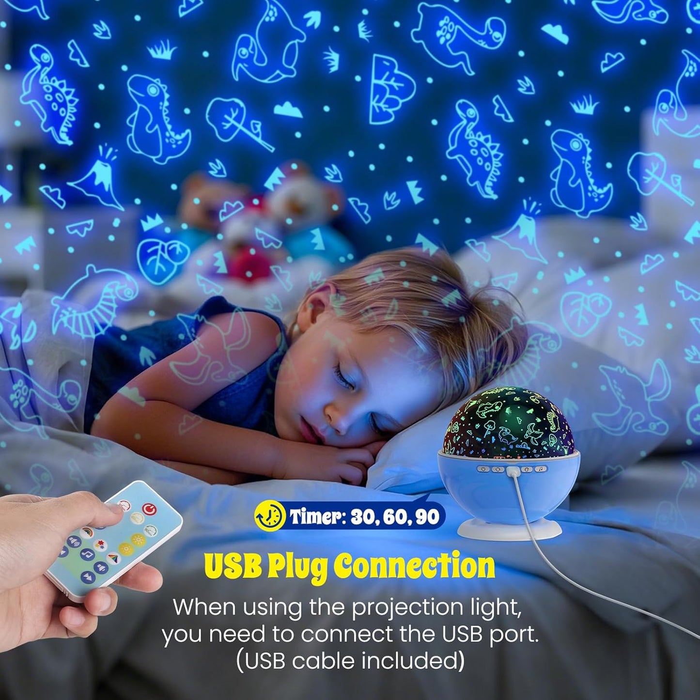 Night Light Projector,Night Light for Kids Room with Remote and Timer,360° Rotation,3 Projection Films,18 Light Modes,8 Lullaby Songs,Kids Night Lamp, Birthday Christmas Gifts for Boys Girls (Blue)