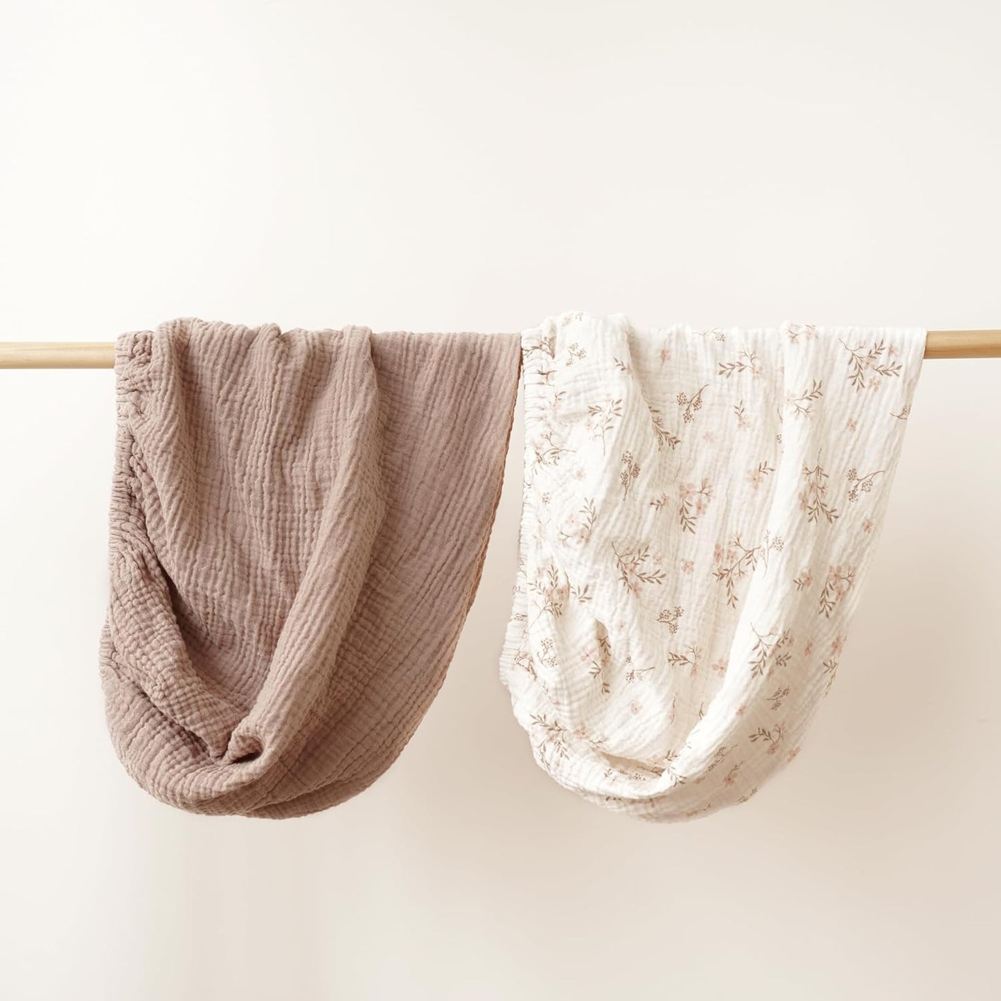 Konssy 2 Pack Muslin Changing Pad Covers for Boys, Ultra Soft & Breathable Cotton Baby Diaper Changing Table Covers, Neutral Nursery Diaper Changing Pad Sheets (Soft Blooms,Taupe)