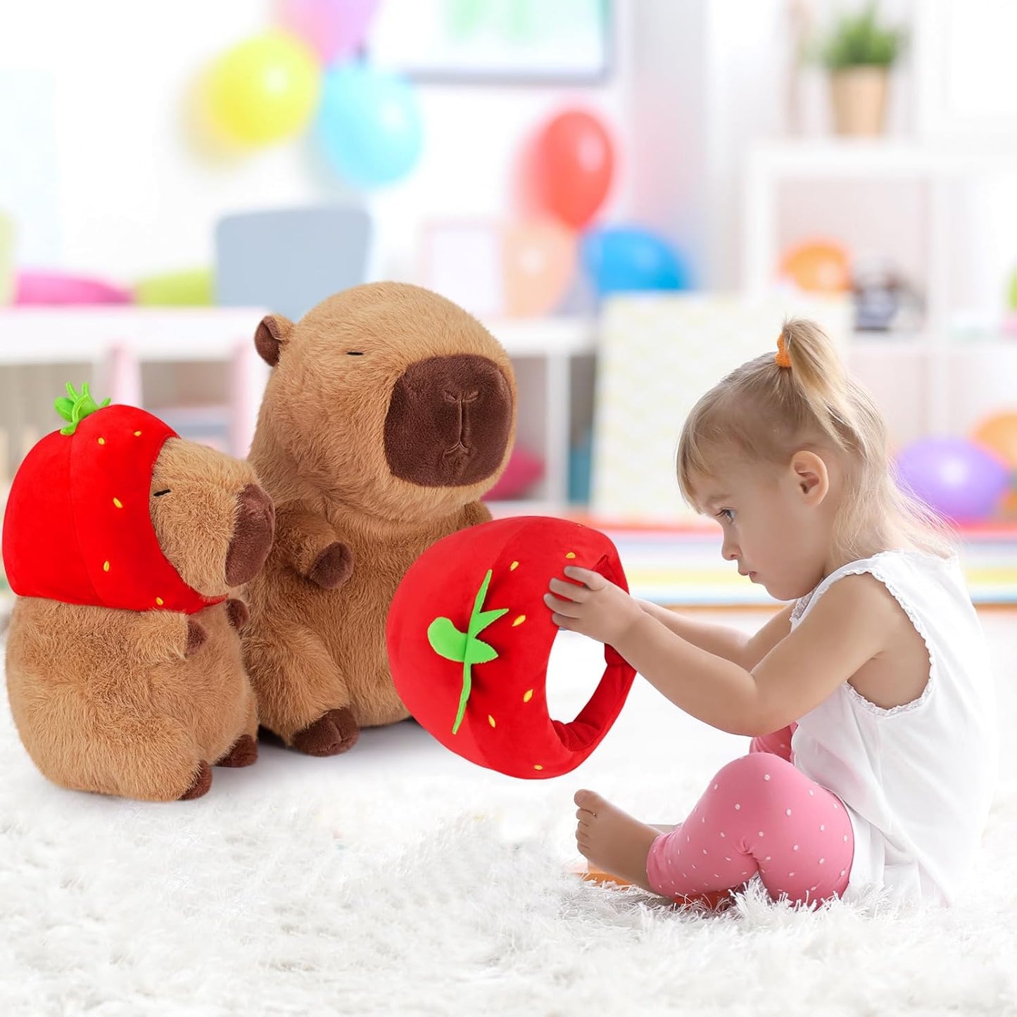 Achwishap Capybara Plush,Cute Plushies Capybara Stuffed Animal,Capybara Plush Toys,Kawaii Plush Stuffed Toy with Strawberry Hat Plushie Gift for Kids Adults Birthday(Capybara with Strawberry Hat,16”)