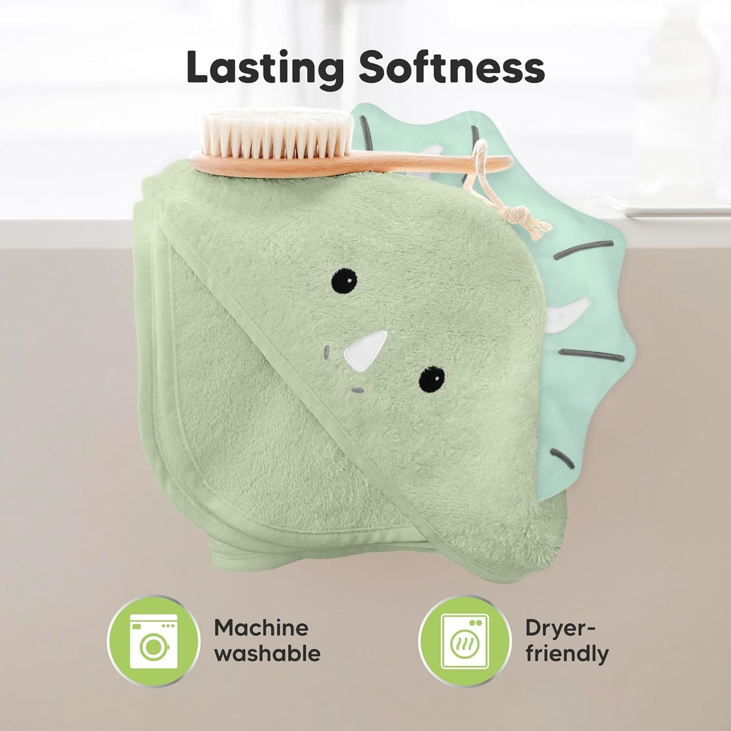 KeaBabies Hooded Baby Towel for Newborn - Viscose Derived from Bamboo Large Baby Bath Towels with Hood for Boys, Girls, Toddler, Extra Absorbent & Soft Newborn Bath Essentials (Triceratops, Petite)