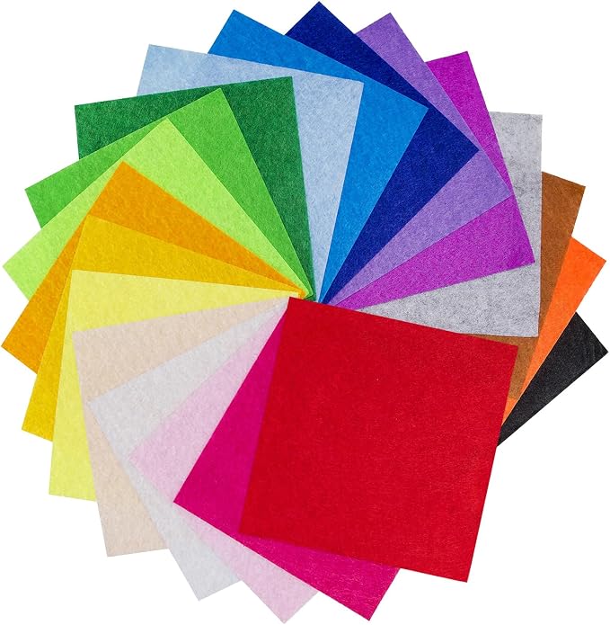 6" x 6" Felt Fabric Sheets for Crafts, 1mm Thick, Squares Non-Woven Felt Fabric