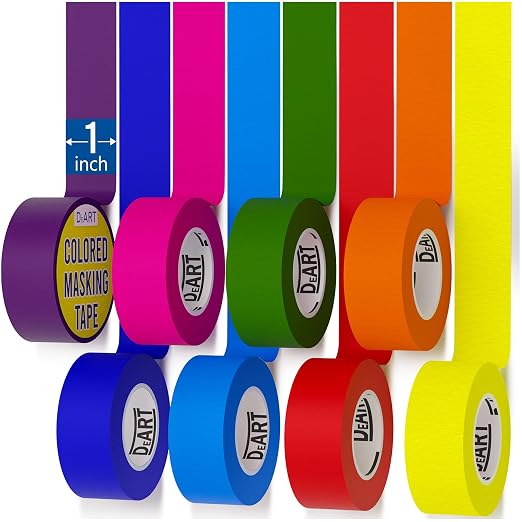 DEART 8X Colored Masking Tape, 33 Ft x 1 inch Colored Painters Tape