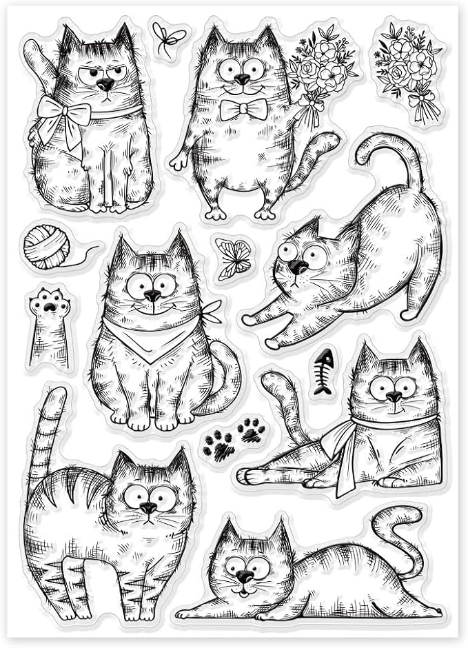 GLOBLELAND 8.3x5.8in Cartoon Flower Cat Clear Stamps