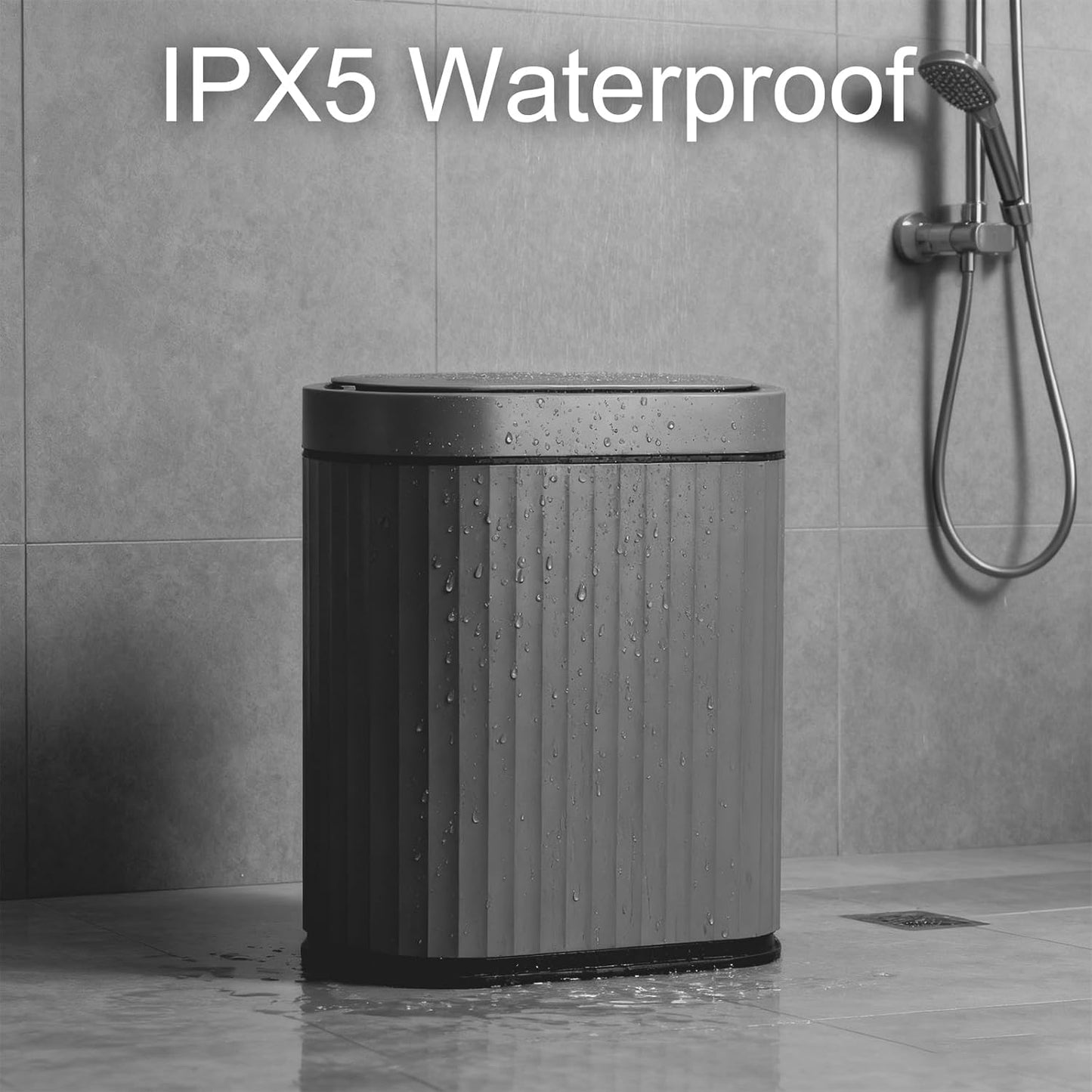 ELPHECO Bathroom Motion Sensor Trash can 2 Gallon Automatic Garbage Can, Slim Plastic Smart Trash Can with Lid, Commercial Intelligent Trash Bin for Bedroom, Bathroom, Office, Cement Grey