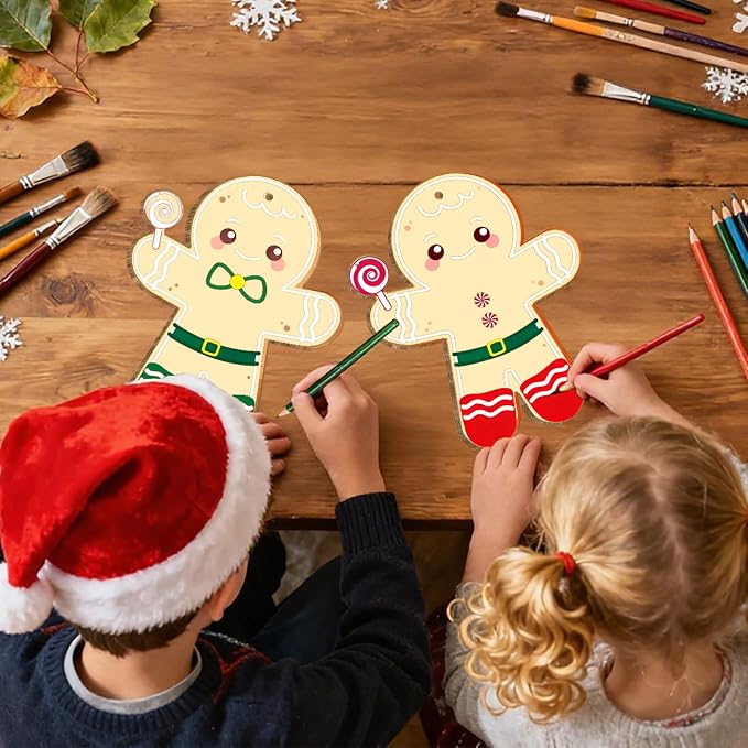 Large Size 7" Christmas Crafts for Kids Wooden Gingerbread Ornaments Crafts