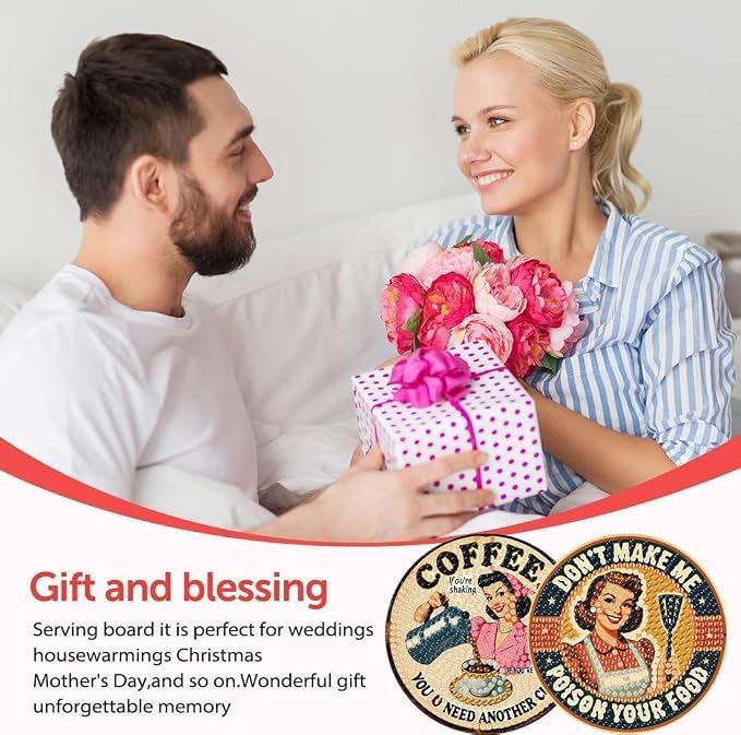 8Pcs Retro Housewife Diamond Art Coasters Kit, Vintage Coffee Diamond Painting