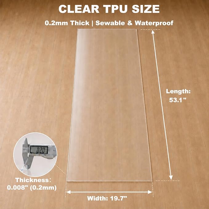 SHISU Clear TPU Vinyl Fabric 8 Mil, Waterproof Sewing Sheet | Transparent TPU