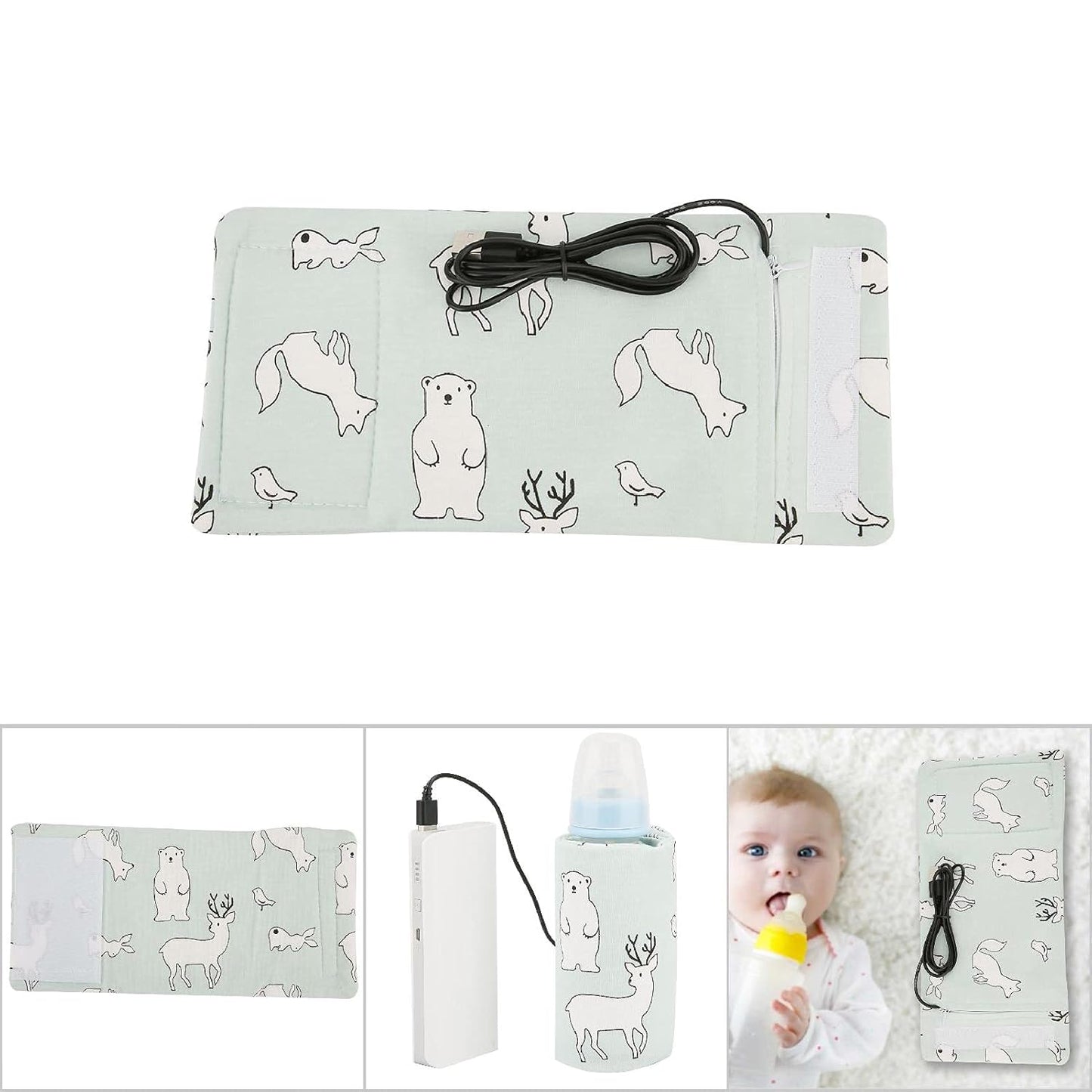 USB Baby Feeding Bottle Warmer Portable Cartoon Milk Bottle Travel Heater Portable Milk Bottle Heating Warmer for Home Outdoors Travel(Bear)