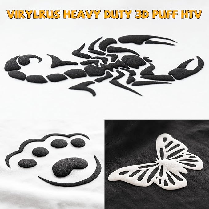 VinylRus Puff Heat Transfer Vinyl-12” x 5ft White Heavy Duty Puff Iron on Vinyl