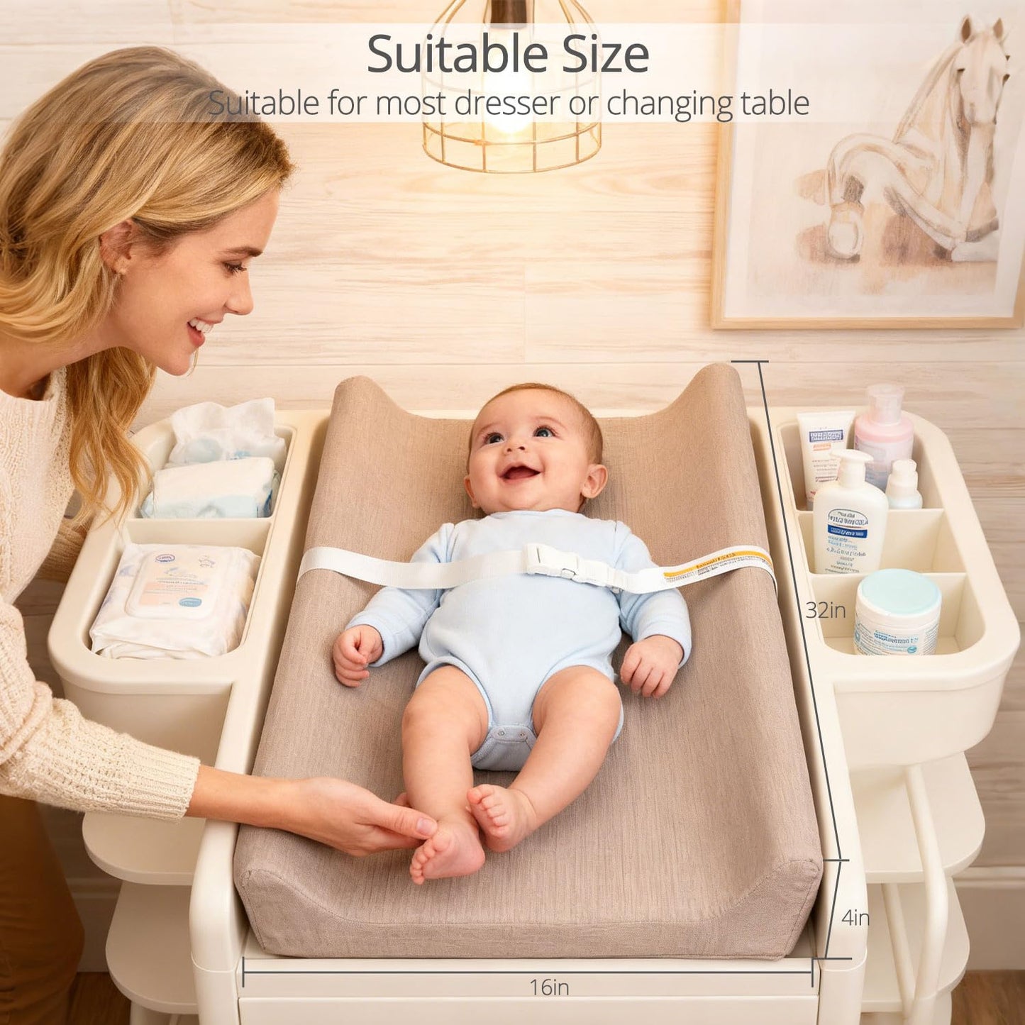 Muslin Baby Changing Pad, 2 Pack Muslin Soft Cotton Covers & Waterproof Lining Foam Diaper Changing Table Pad 32" x 16.6" Mat for Dressers & Table
