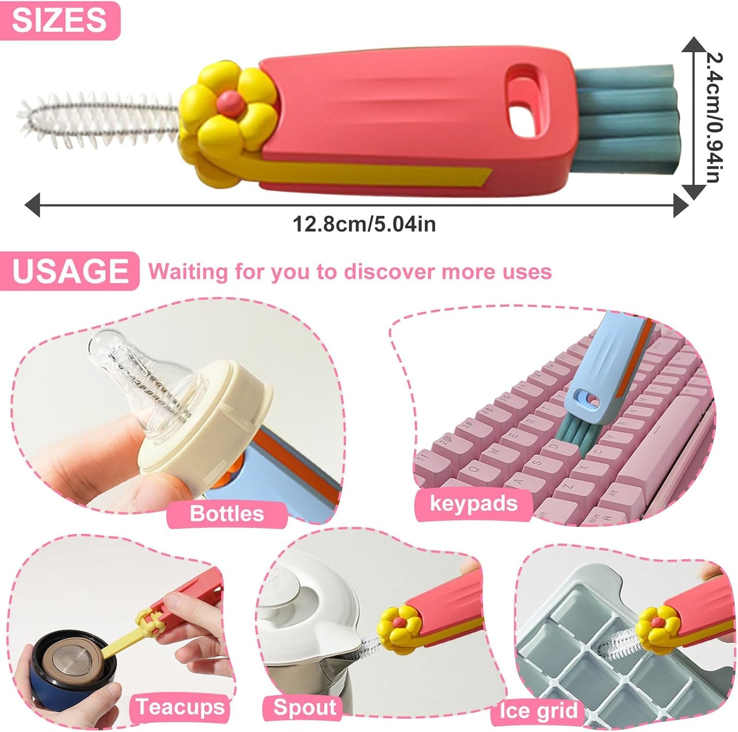 3 in 1 Cup Lid Cleaning Brush(6Pcs) - Water Bottle Cleaning Brush, Multifunctional Portable Gap Crevice Brush for Bottle Tight Spaces Cup and Sealed Food Storage containers with lids