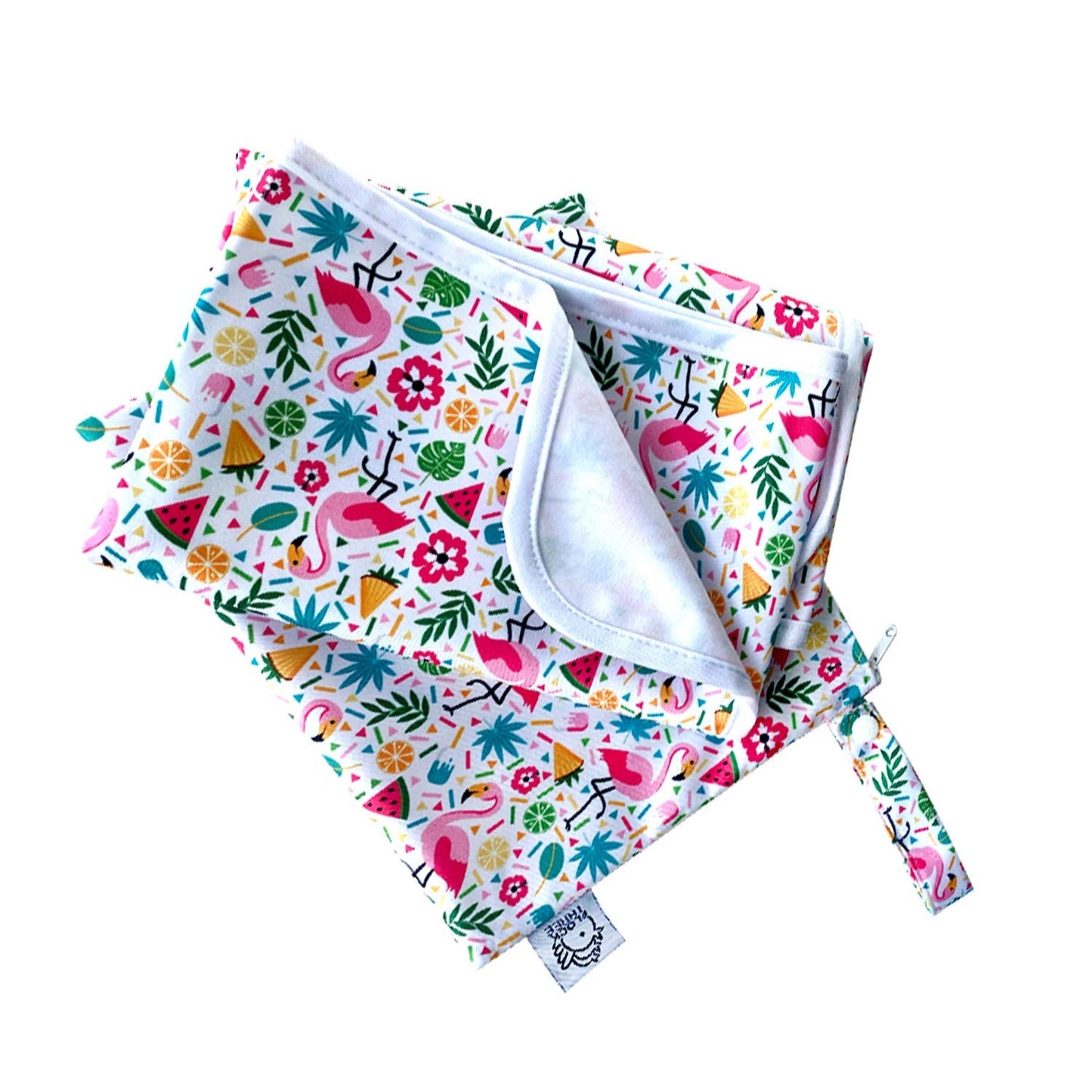 Flock Three Waterproof Baby Diaper Changing Pad with Storage Bag (43.3" X 28.7") Washable Wipeable Reusable Leak Proof Diaper Travel Mat Station Changing Mattress Liner Cribs Bed Cover, Flamingos