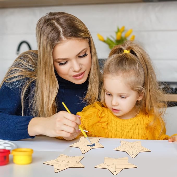 COCHIE 4th of July Stars Wood Crafts to Paint Set of 24, Memorial Day