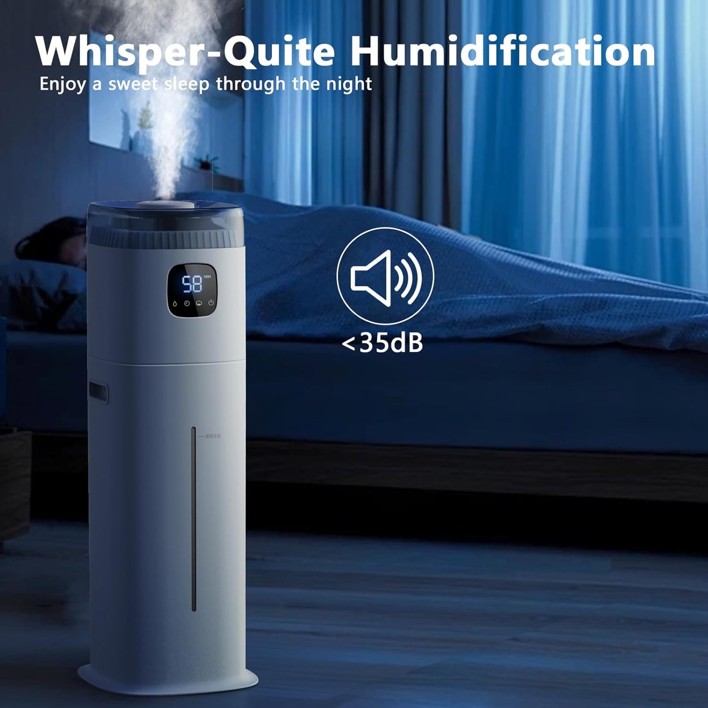 Large Humidifier for Bedroom, 9L/2.5Gallon Ultrasonic Cool Mist Humidifier with Humidistat, 360°Nozzle, 350ML/H Big Mist Level, Suitable for Kids Room Livingroom Yoga Office Plant,White