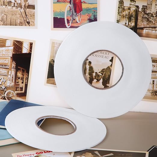 Tatuo 2 Rolls Double Sided Foam Tape 1/8 Inch by 50 Feet White PE Foam Tape