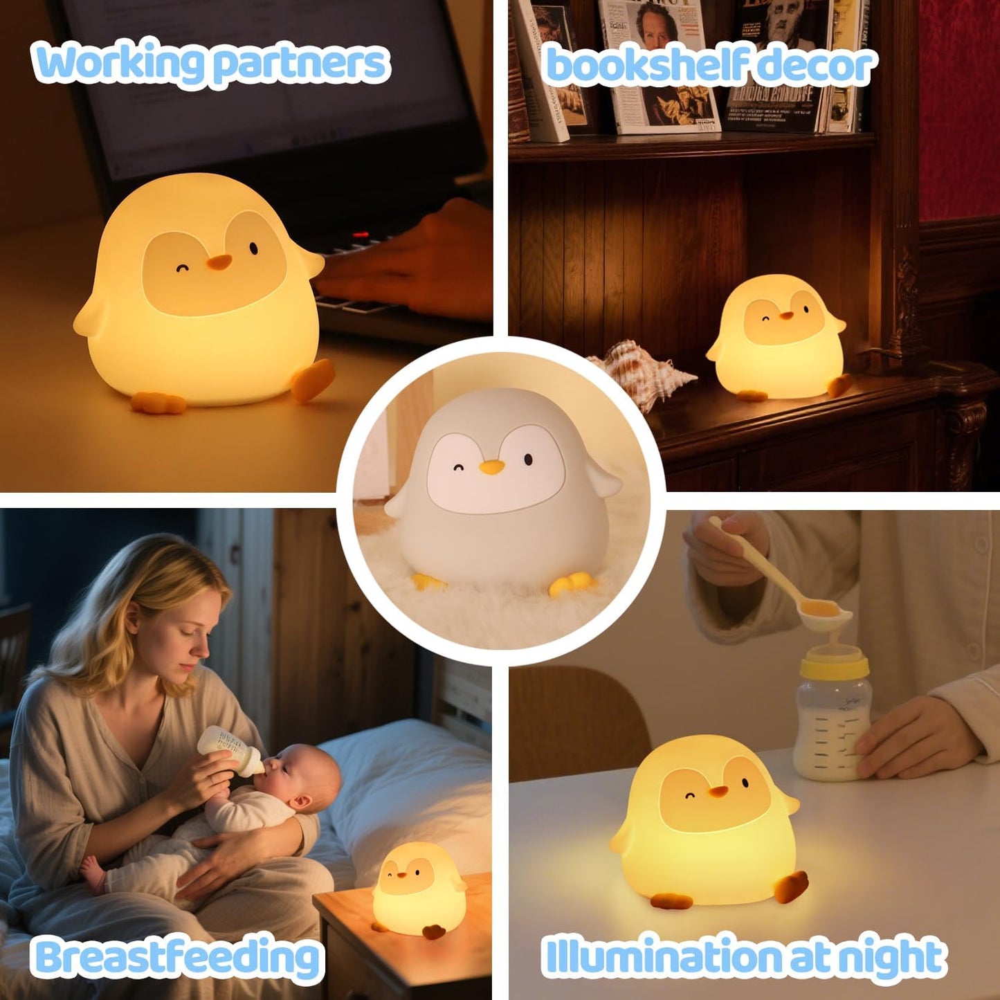 Squishy Penguin Silicone Night Light for Kids - USB Rechargeable LED Lamp with Soft Touch, Long Lasting Battery & Touch Control - Cute Penguin Light for Kids Room, Decor & Gifts