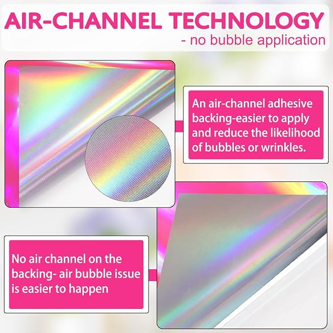 WRAPXPERT Holographic Vinyl Roll Pink, Holographic Permanent Vinyl Glossy