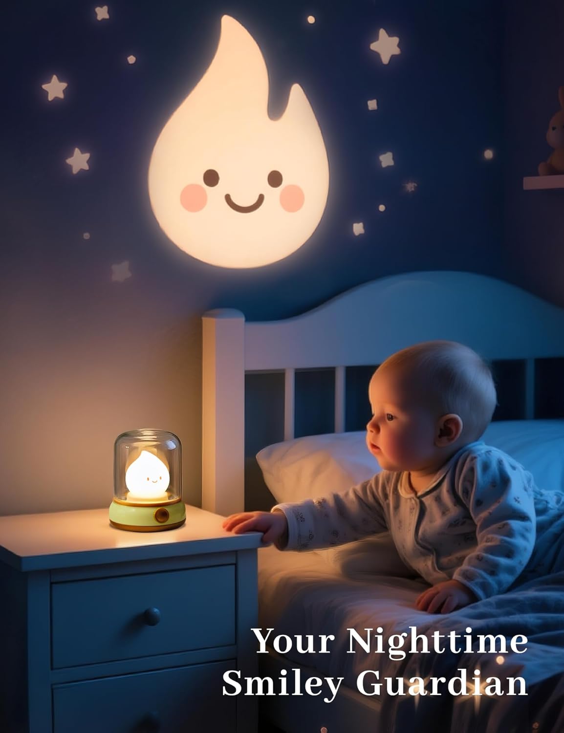 Smiley Lamp with Nature Noise, Cute Night Light & Candlelight, USB-C Rechargeable, Dimming, Fun Gifts for Adult Kids Teens