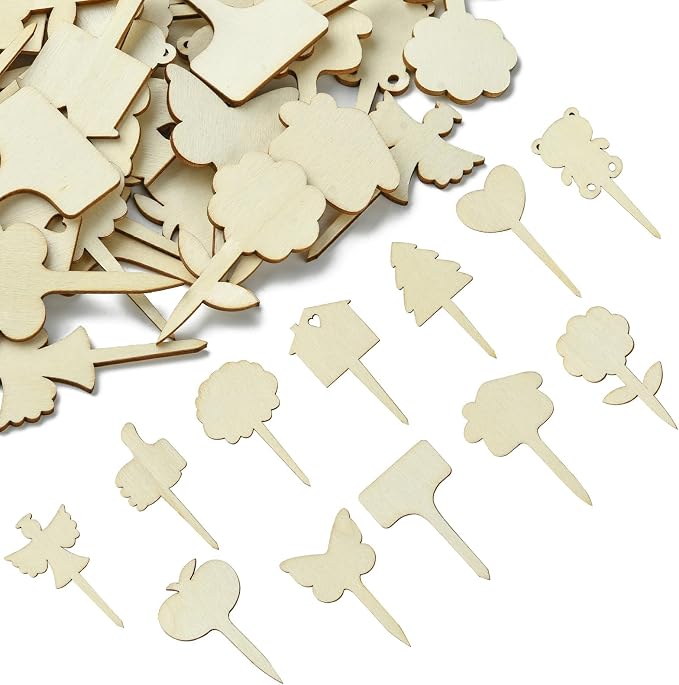 60 pcs 12 Styles Forest Theme Unfinished Wood Cutout Charms Butterfly Heart