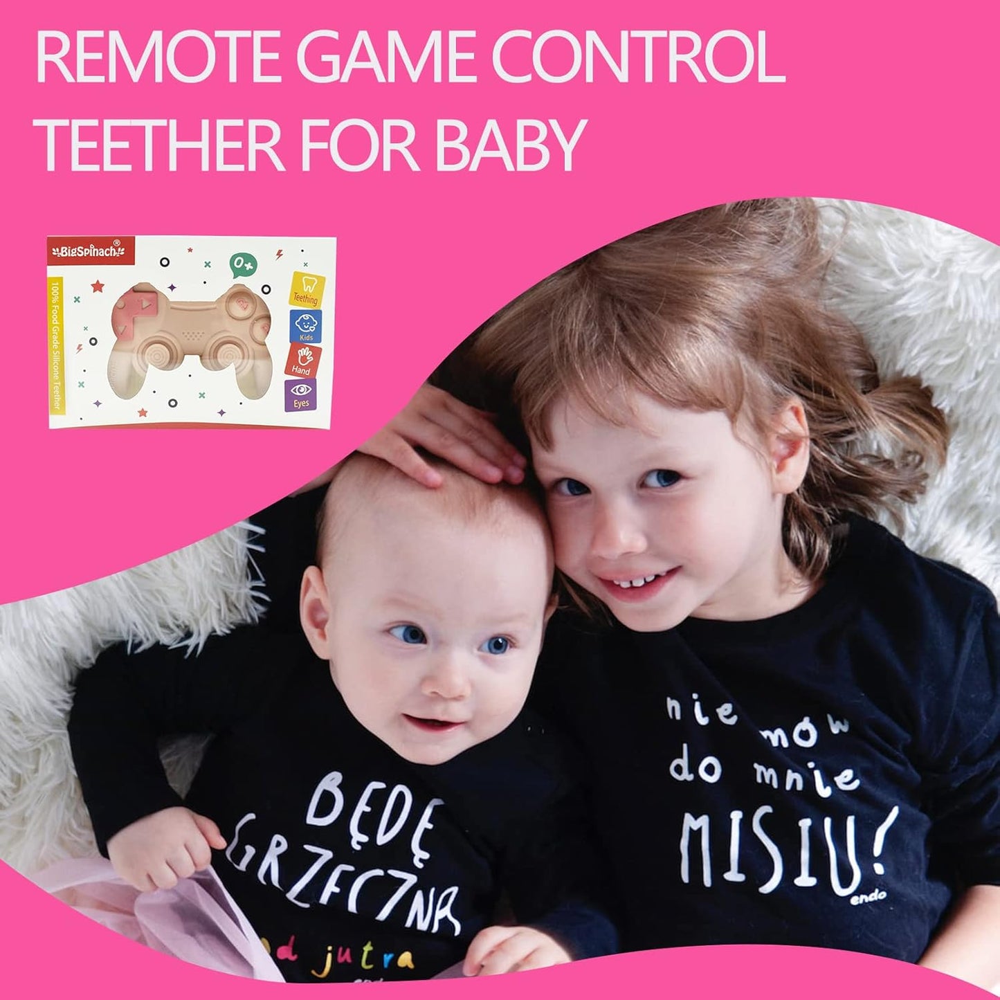 Cool Remote Game Control Teething Toy for Babies 0-6 6-12 Months,Game Controller Teether for Gamer Parents,Baby's First Valentines Day Gifts,Silicone Remote Chew Toys(Pink