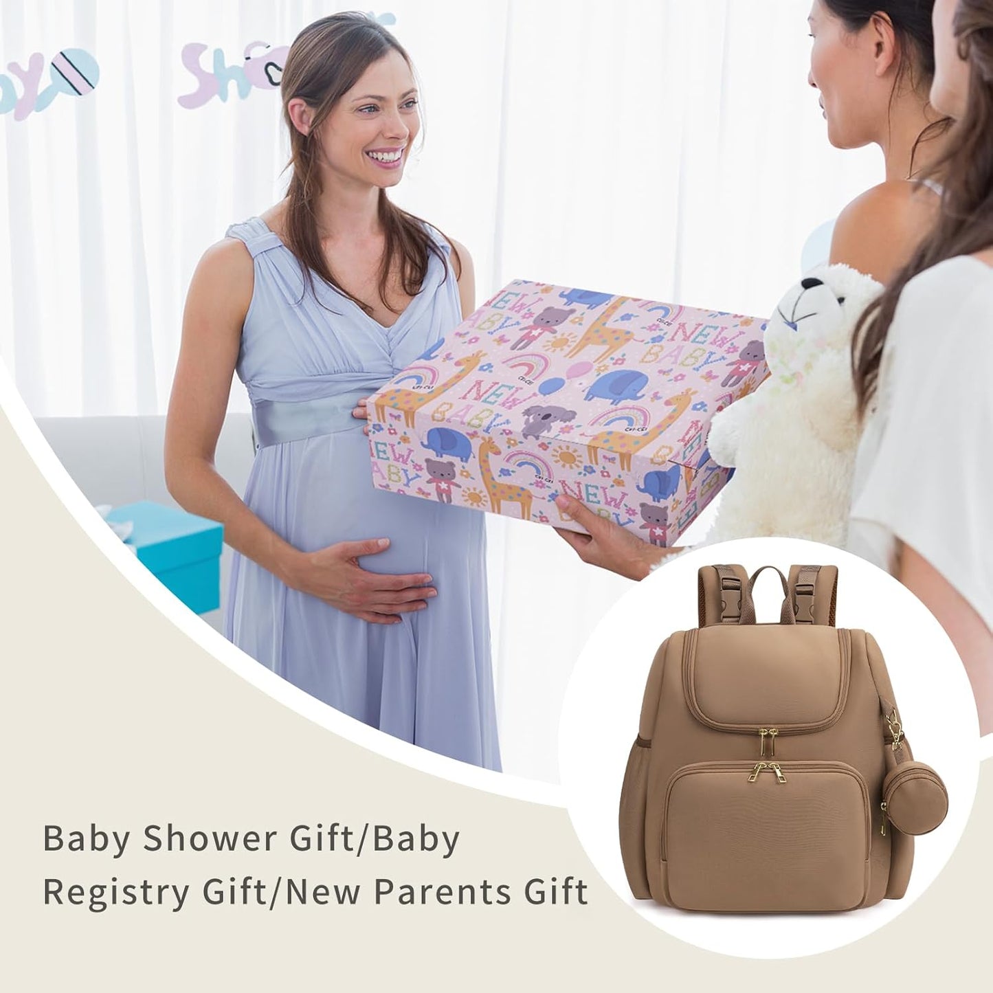 CEI-CEI Neoprene Diaper Bag Backpack Stylish Baby Maternity Bags Travel Tote for Mom with Insulated Pockets, Changing Pad, Stowable Shoulder Strap