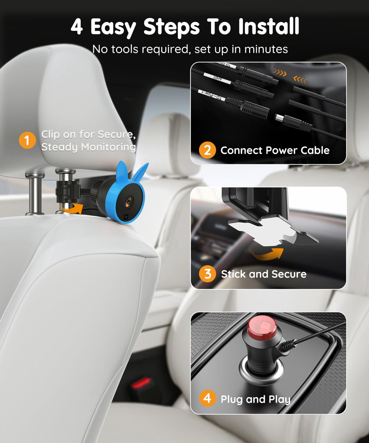 Babyvue BV3PRO Dual Baby Car Camera for 2 Boys, 7.2" 1080P HD Split Screen, Crystal Clear IR Night Vision, No Distortion Display Baby Car Monitor, Safe Driving for Back Seat & Pets
