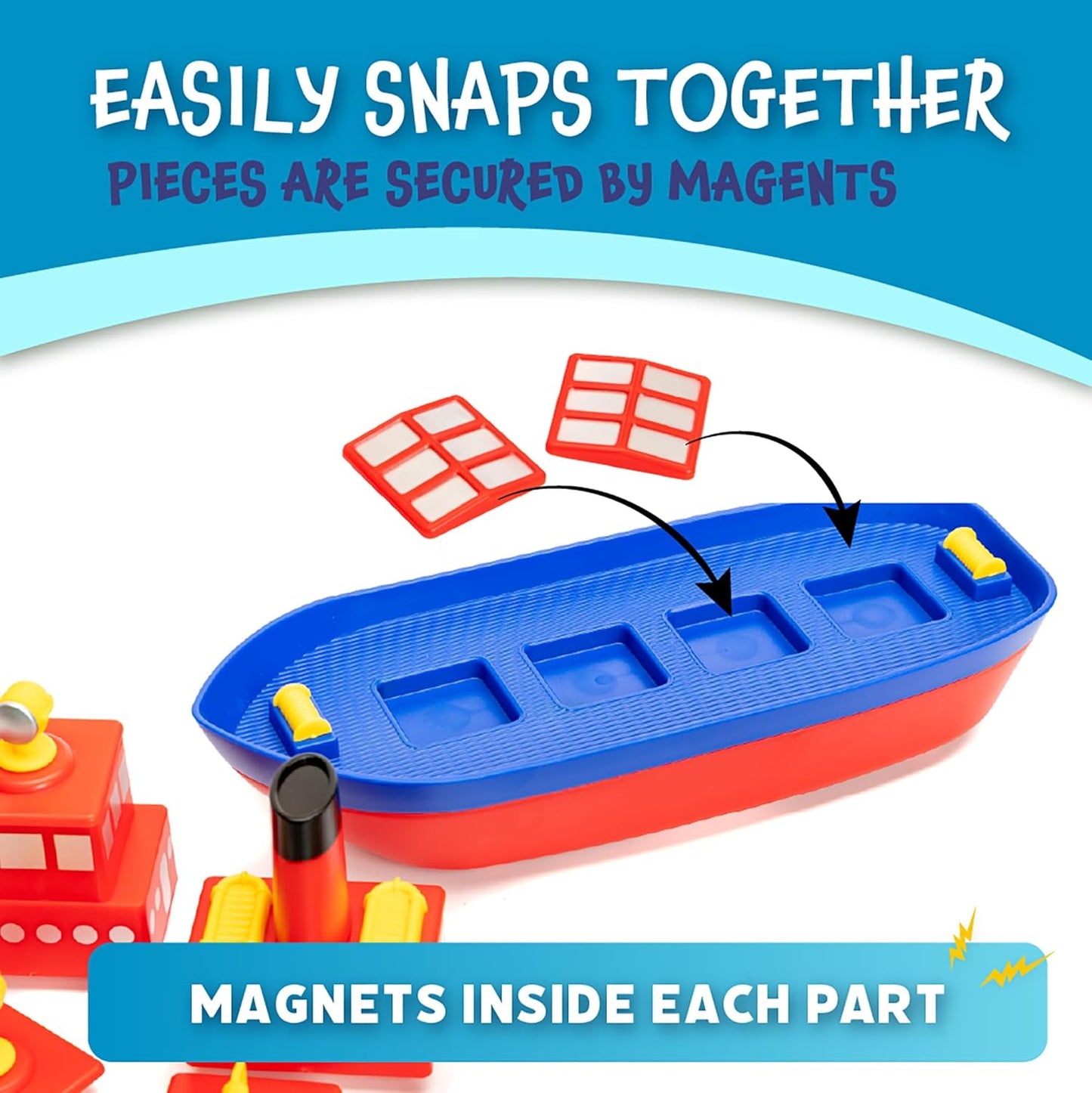 Magnetic Build-a-Boat Bath Toy Set for Kids – 10-Piece Magnetic Ship Building Playset for Tub & Water Play, Creative STEM Pool Toys for Toddlers Ages 3+