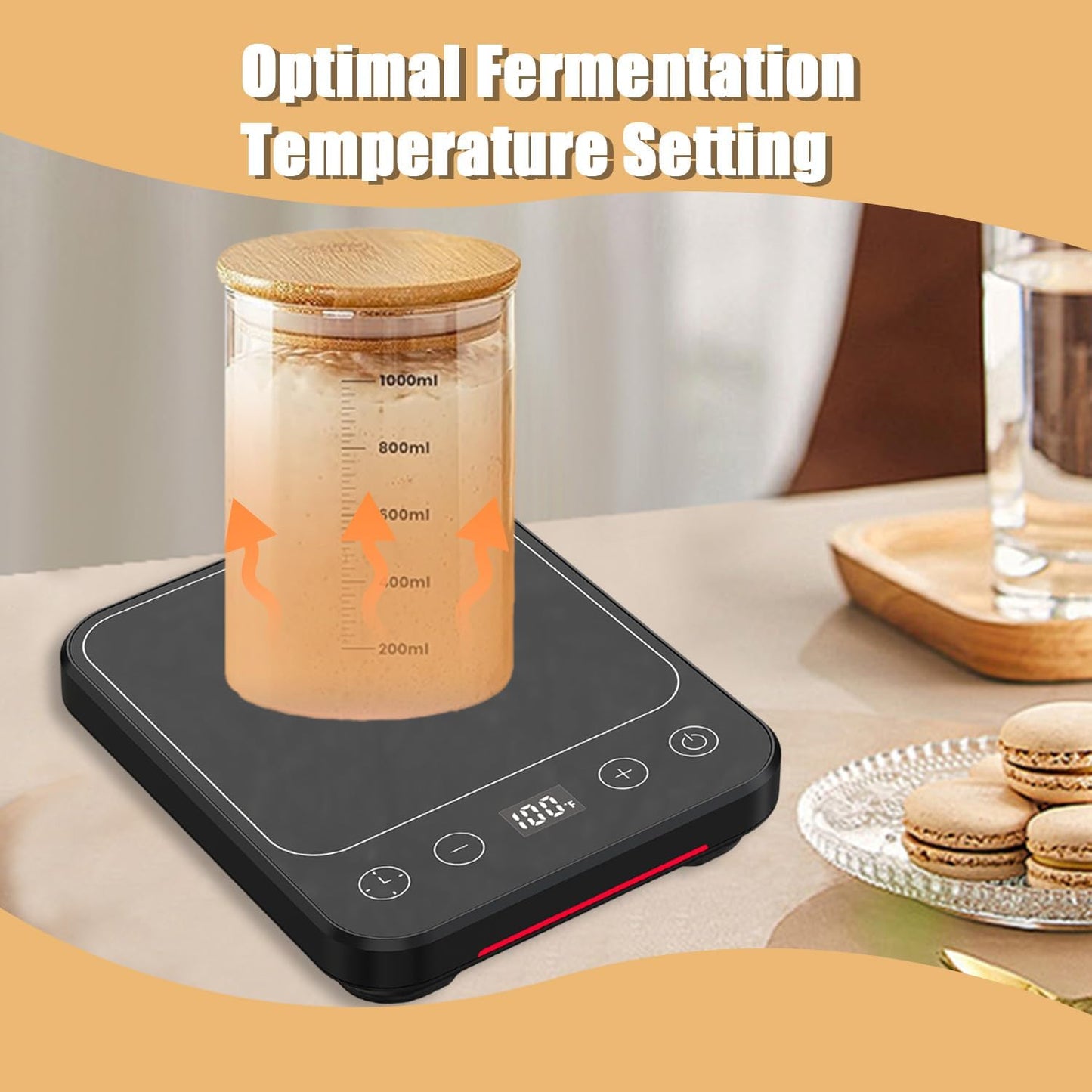 Sourdough Starter Warmer Mat, 12H Timer Warming Heating Pad, Precise 1°F Thermostat Control (70-100°F), Smart Memory Warming On/Off, Fits Jars Up to 40oz, Perfect for Home Baking (Full LCD Screen)
