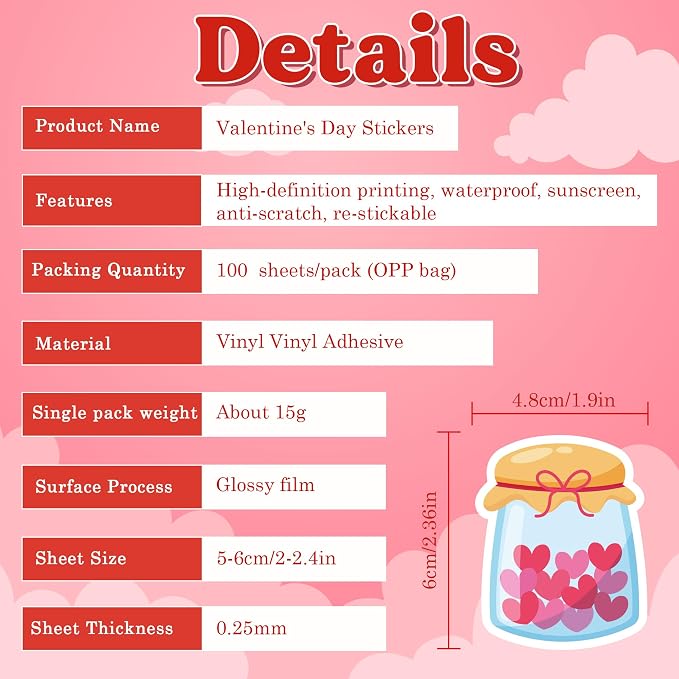 Valentines Party Favors | 100 PCS Valentines Stickers