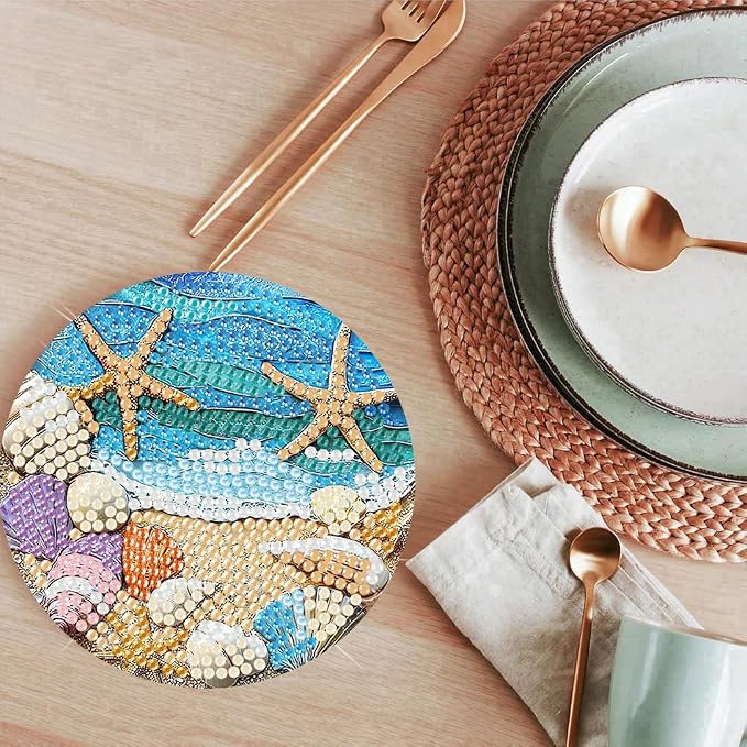 ijbnhd 8 Pack Diamond Art Coasters Kits Ocean | Diamond Painting Coasters Kit