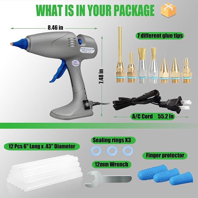 MONVICT Hot Melt Glue Gun with 7 Copper Nozzles, Heavy Duty | 3 Silicone Finger