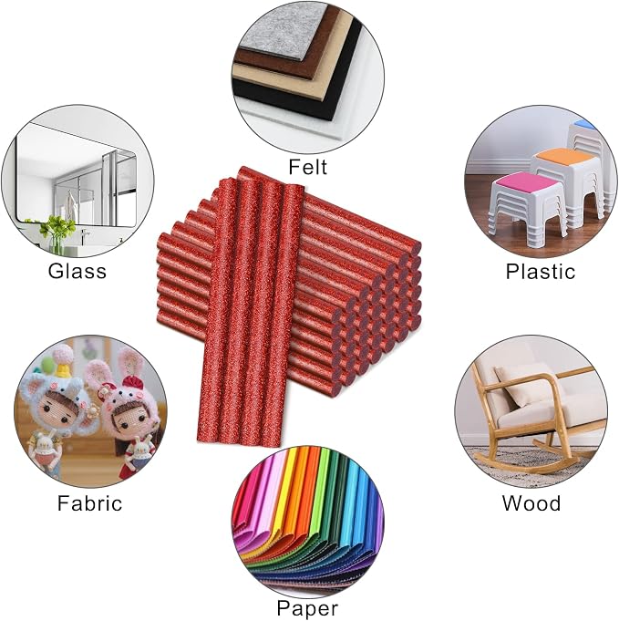 Manarty Glitter Red Hot Glue Stick, Adhesive EVA Glue Sticks Standard