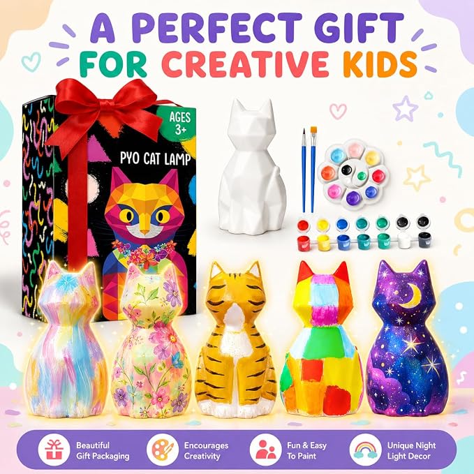 Goodyking Paint Your Own Cat Lamp Kit, DIY Cat Crafts Night Light, Painting Kit