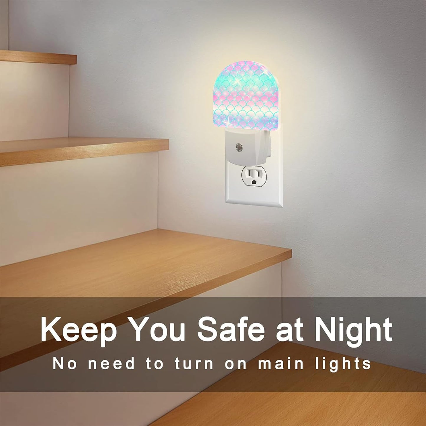 Rainbow Glitter Mermaid Scales Night Light Plug into Wall,Watercolor Pink Purple Teal Fish Scale Dusk to Dawn Night Light,0.5w Energy Saving Nightlights for Kids Boys Girls Home Decor
