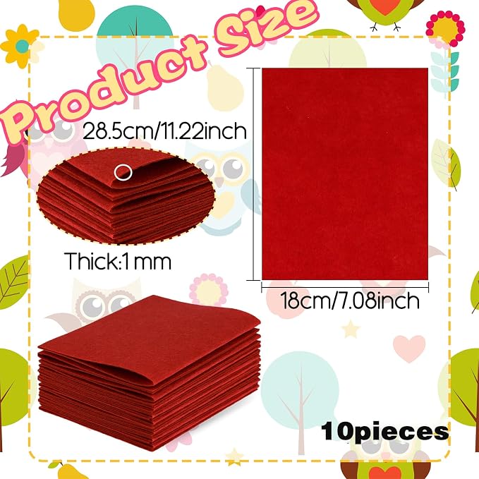 10Pcs Felt Sheets Fabric, 1mm | Polyester,