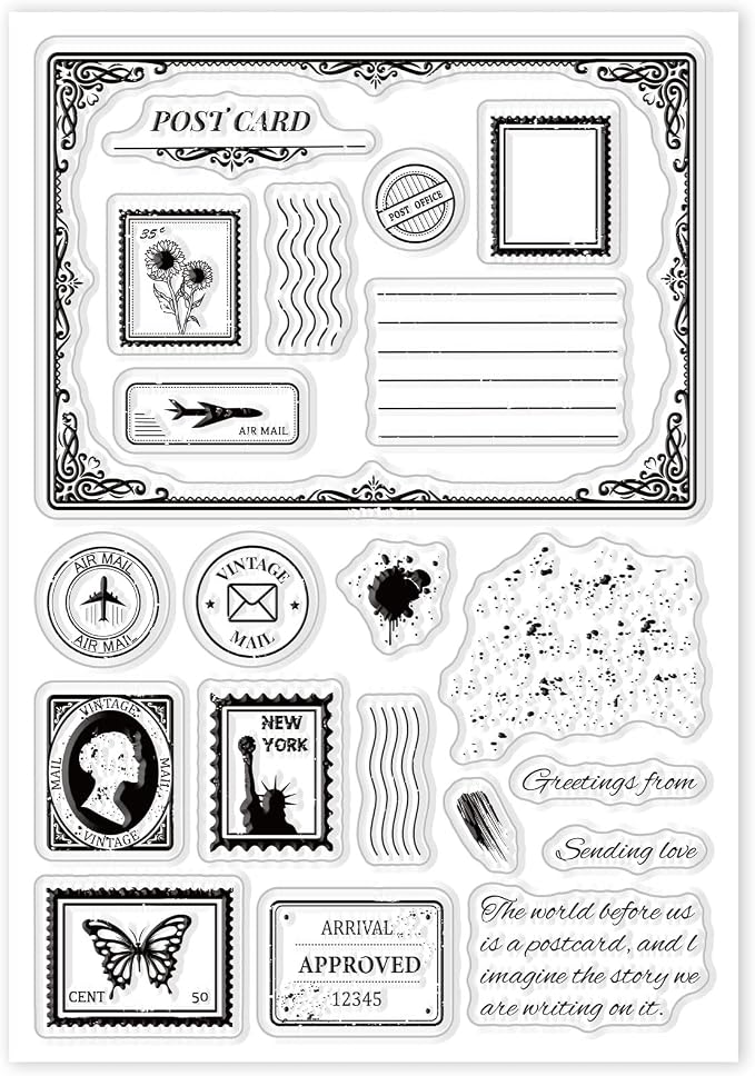 GLOBLELAND Postcard Border Edge Silicone Clear Stamp Postmark Transparent
